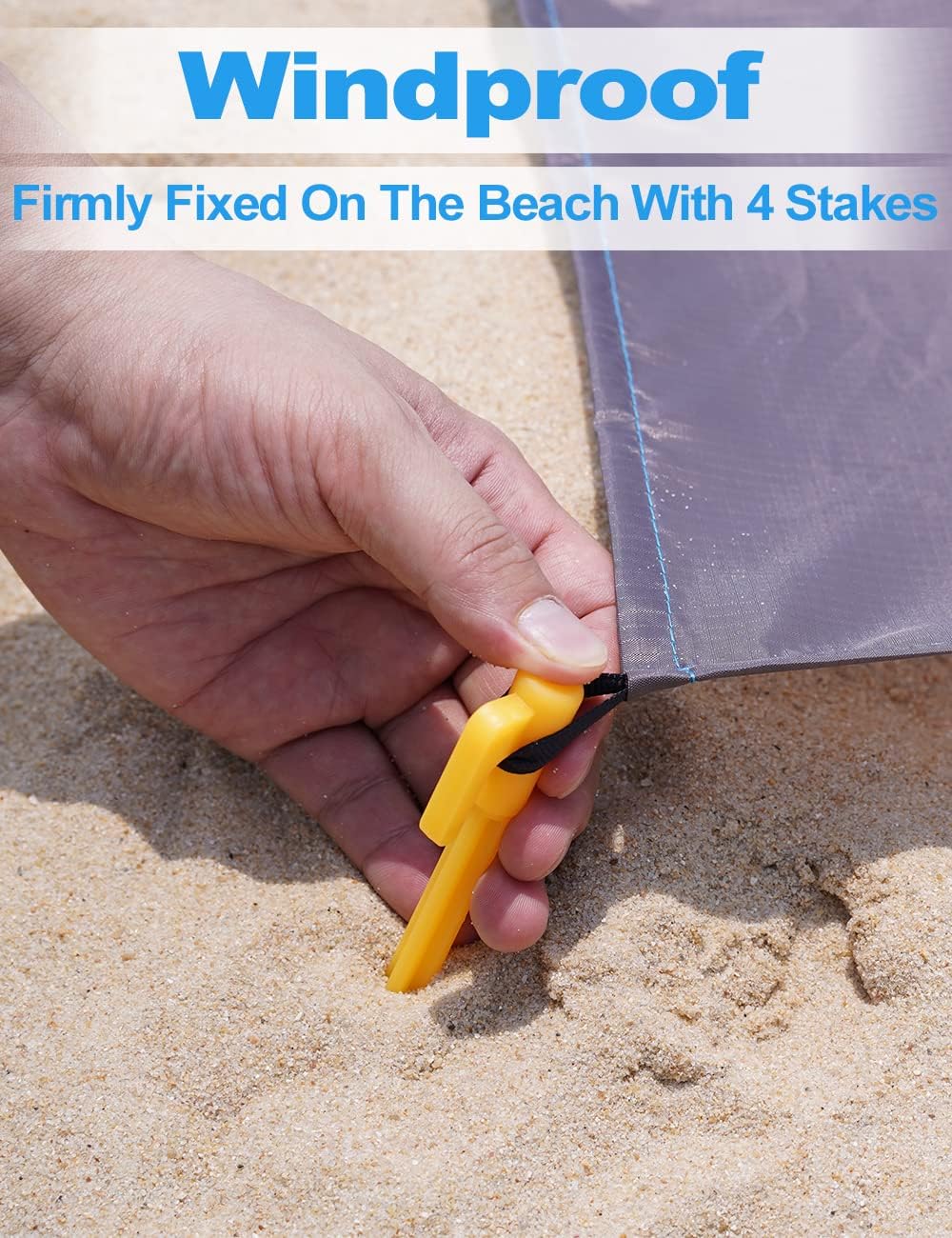 Beach Blanket Picnic Blanket, Extra Large 300 x 275cm Sandproof Waterproof Beach Mat with 4 Stakes for 7-10 Adults, Summer Essentials Outdoor Blanket for Travel Camping Hiking Picnic (Blue)
