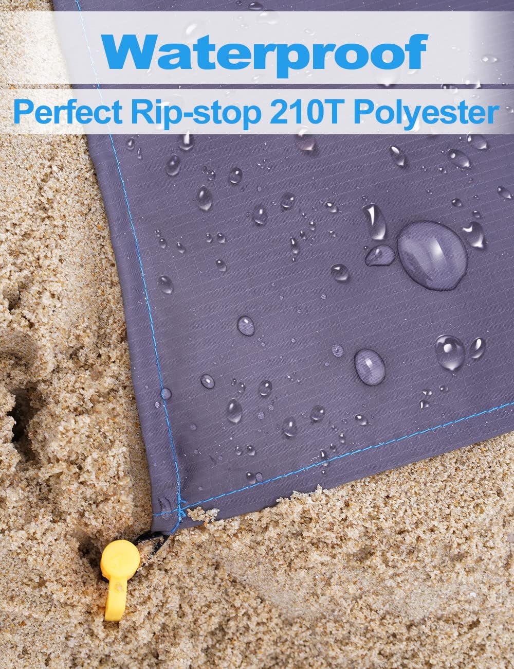 Beach Blanket Picnic Blanket, Extra Large 300 x 275cm Sandproof Waterproof Beach Mat with 4 Stakes for 7-10 Adults, Summer Essentials Outdoor Blanket for Travel Camping Hiking Picnic (Blue)