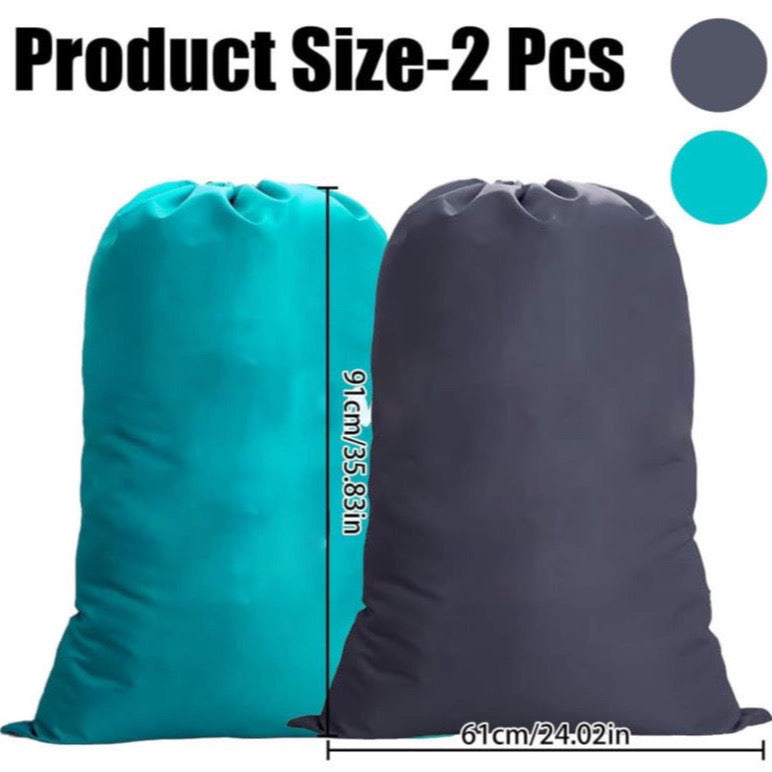 Portable Laundry Bags, 24" x 36", 2 Pack, Foldable Nylon with Drawstring