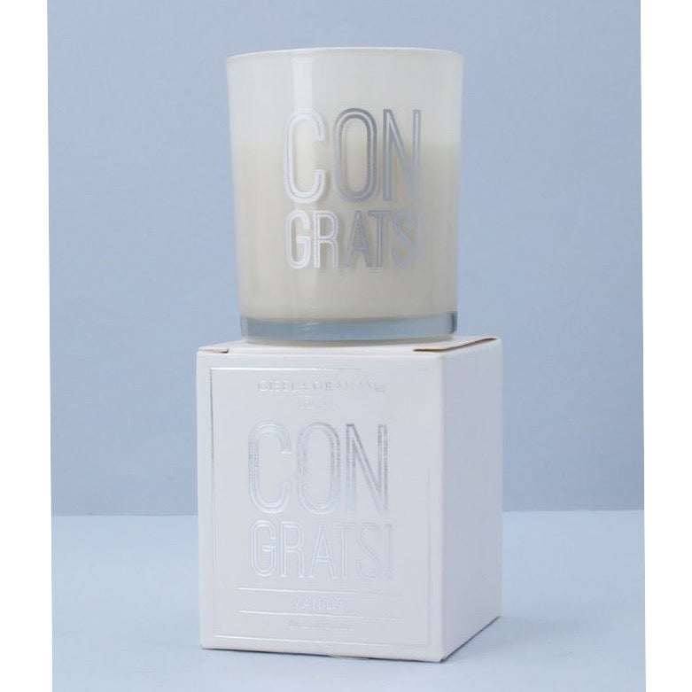 Congratulations Mini Scented Boxed Candle, award life achievements with this beautiful scented candle, comes gift wrapped and ready to receive, ideal for passing a test, getting into college, a new home or job