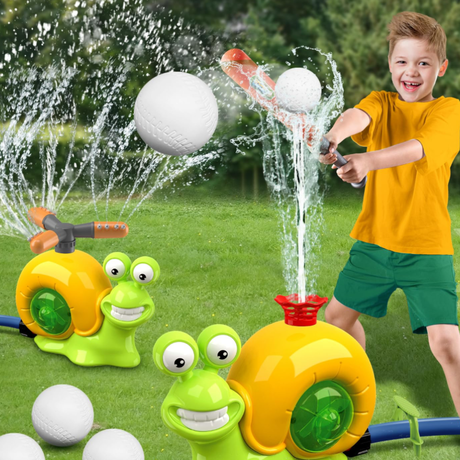 2 in1 Water Sprinkler Snail Baseball Toy for Kids, Snail Sprinkler Ball Set with 2 Sprinkler Heads