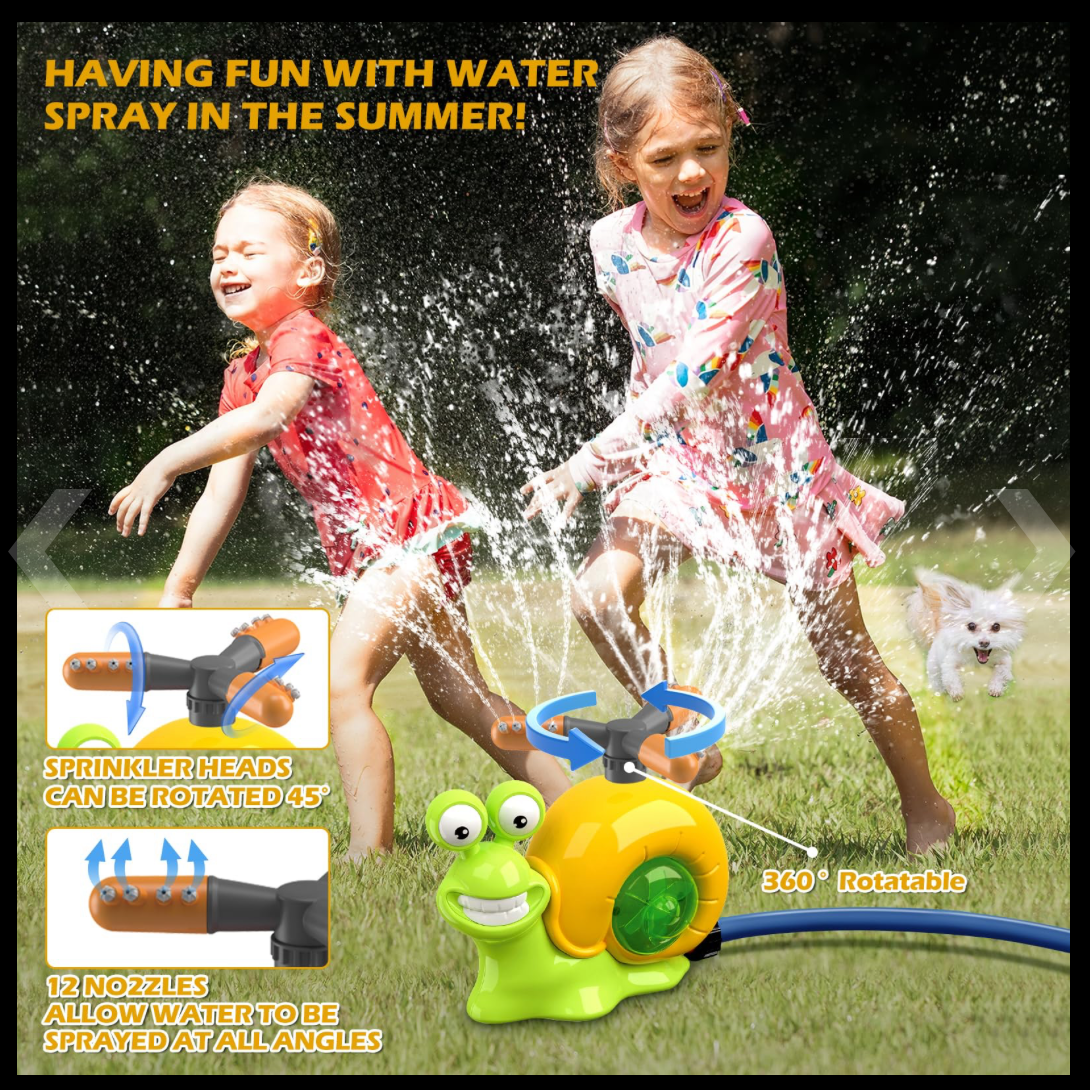 2 in1 Water Sprinkler Snail Baseball Toy for Kids, Snail Sprinkler Ball Set with 2 Sprinkler Heads