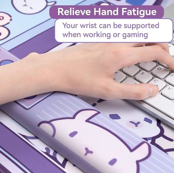 Purple Bunny Wrist Rest Support Mouse Pad Set