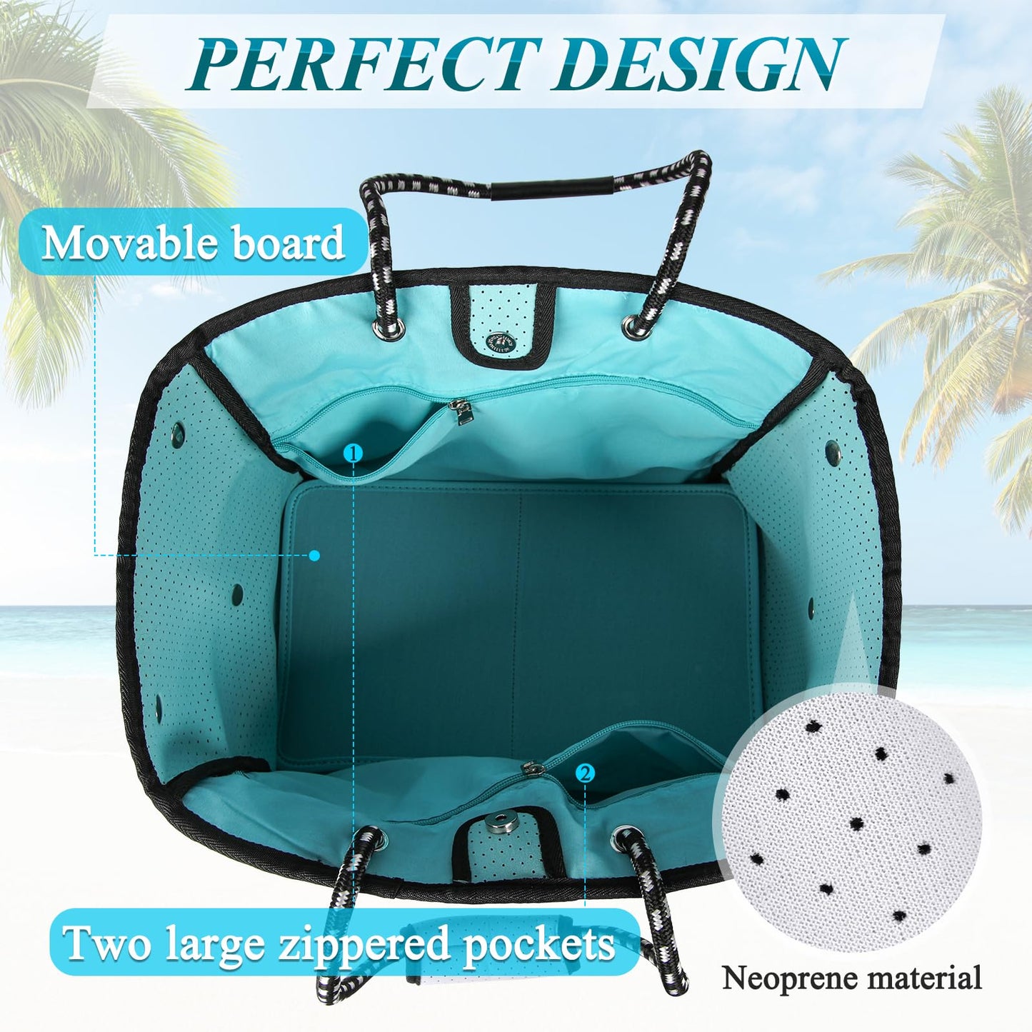 Extra Large Summer Beach Bag, Beach Tote Bag with Pocket Neoprene Multipurpose 45L Beach Bag Handbags for Pool Travel Shopping Gym Picnic