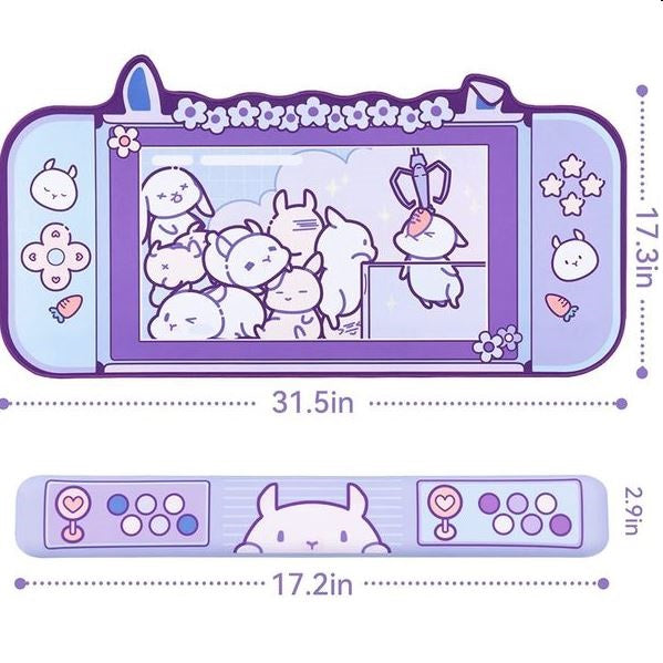 Purple Bunny Wrist Rest Support Mouse Pad Set