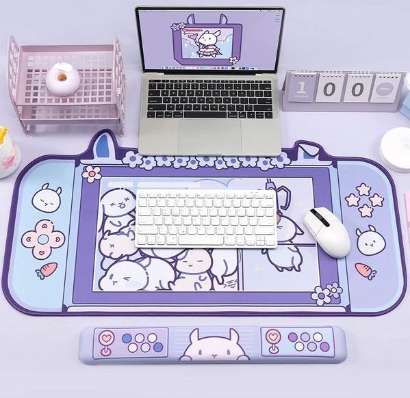 Purple Bunny Wrist Rest Support Mouse Pad Set