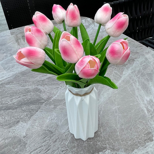 10PCS Real Touch artificial Tulips and ceramic vase