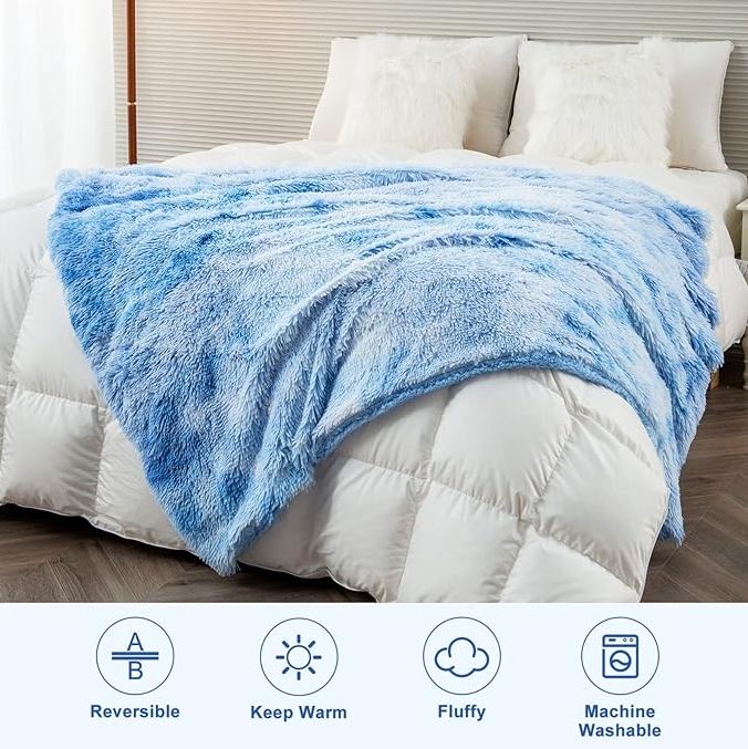 CASOFU  Faux Fur Fluffy Blanket Blue