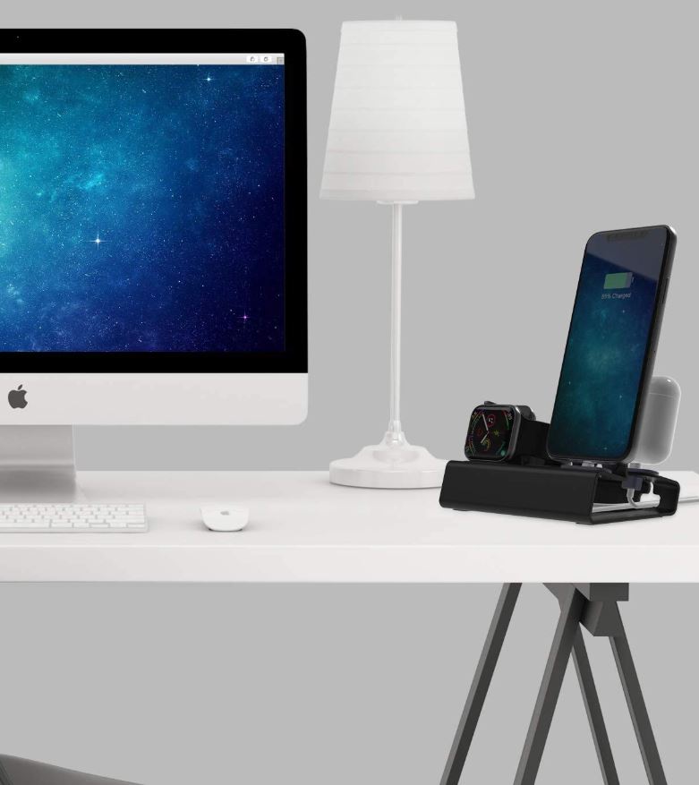 3 in 1 Aluminum Stand for Apple Watch, iPhone & AirPods Accessories The charging station for multiple devices is a necessary accessory for charging your Apple Watch, AirPods, and iPhone in one place.