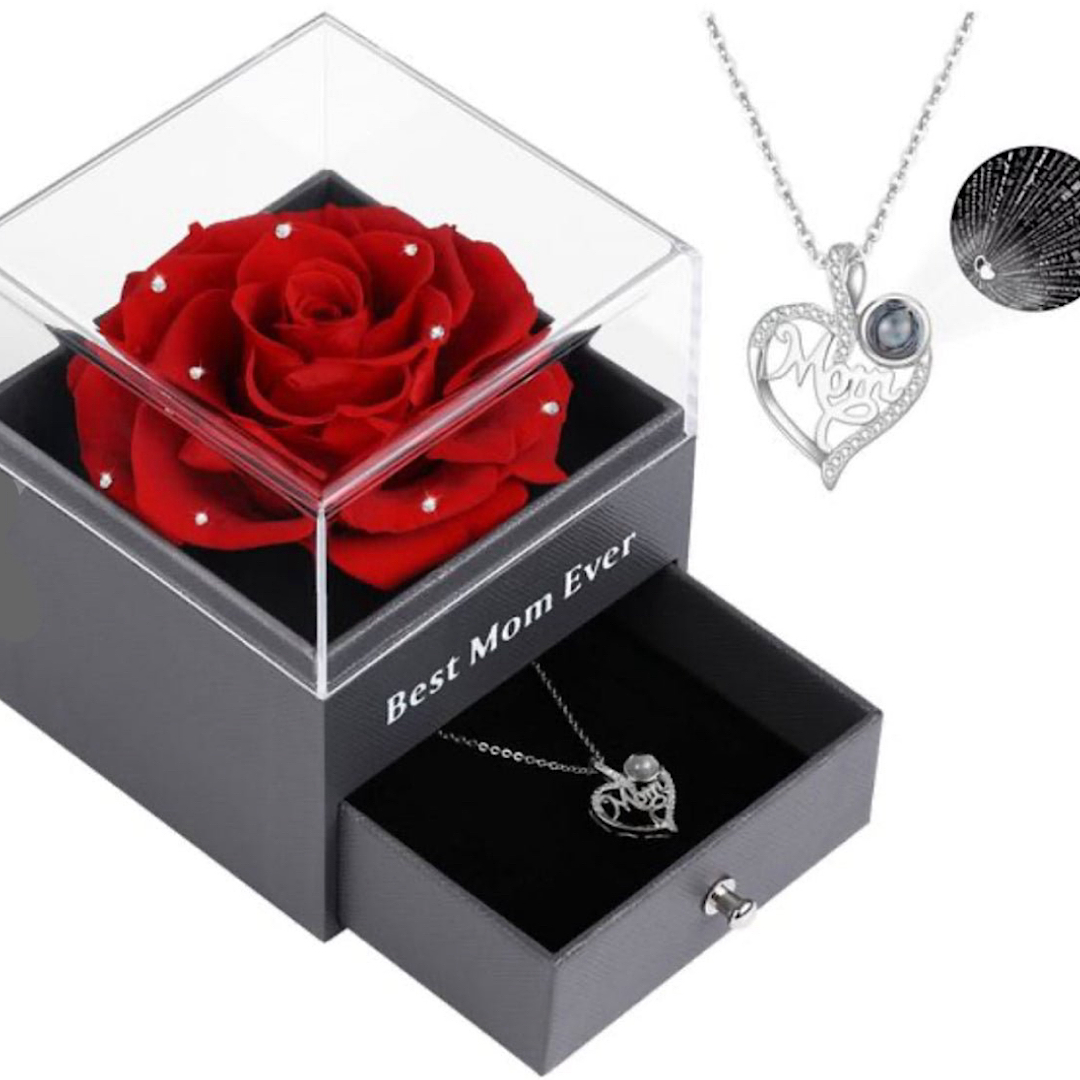 Eternal preserved rose, heart chain gift for mum