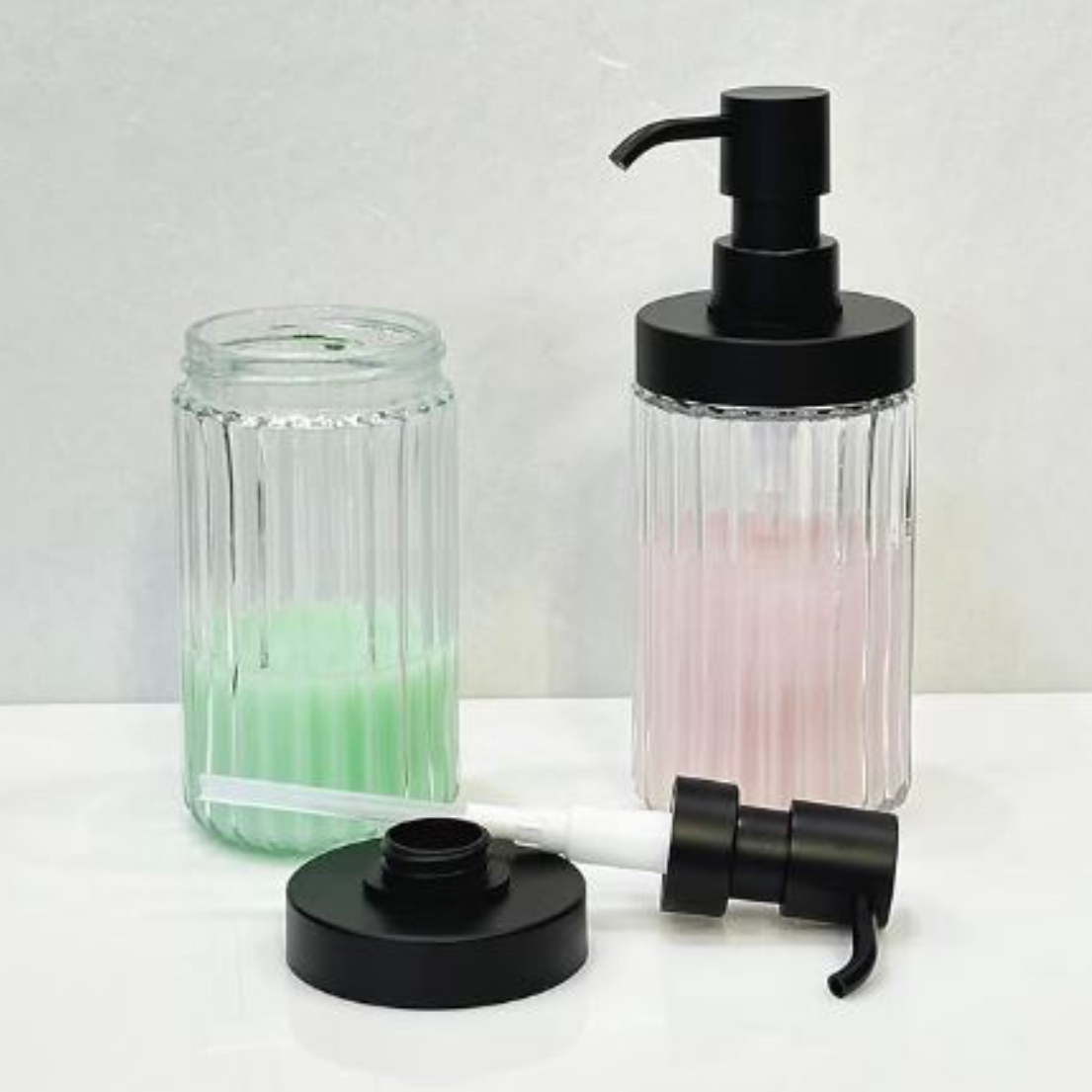 Suanti 2-Pack Ribbed Glass Soap Dispenser Set