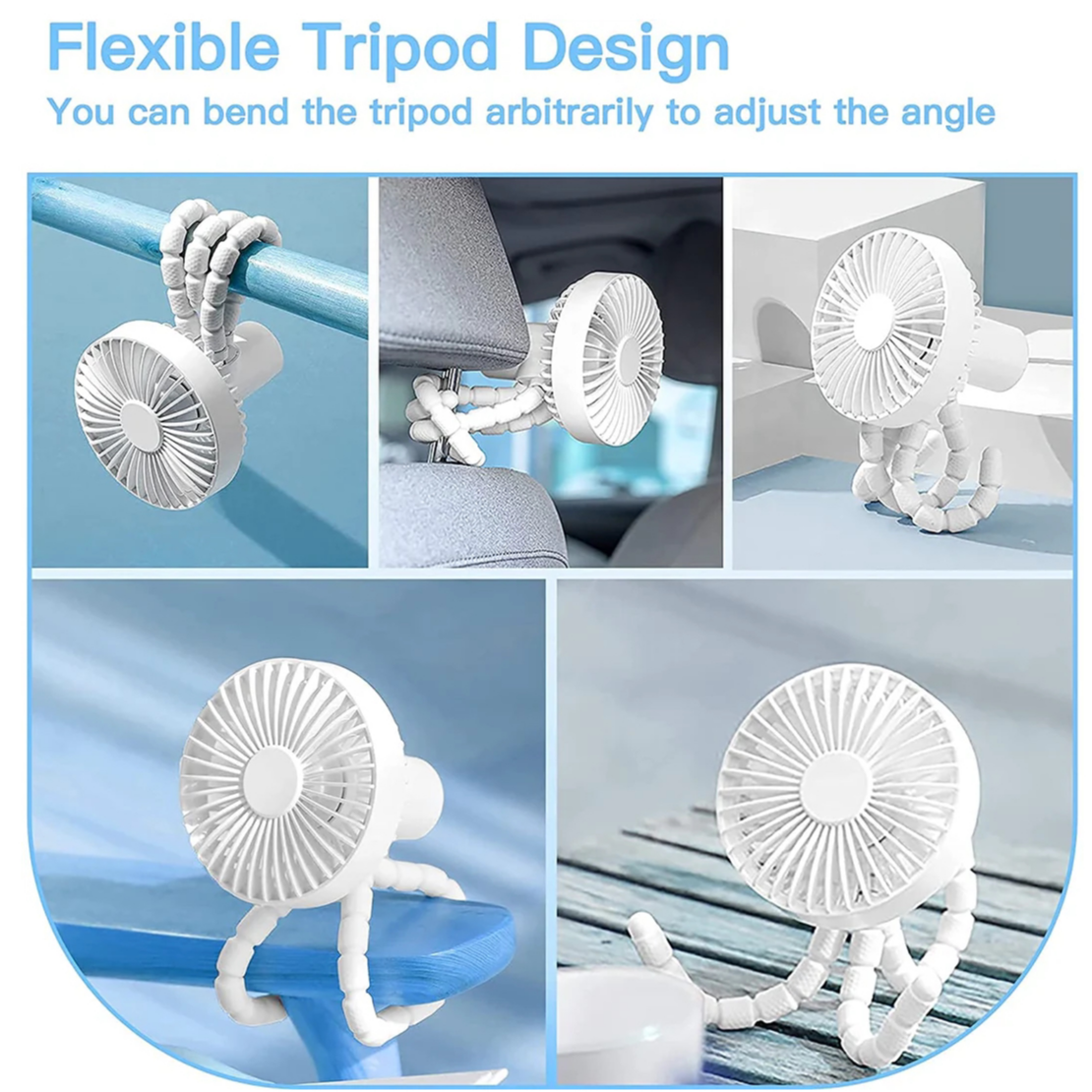 Flexible tripod clip on fan