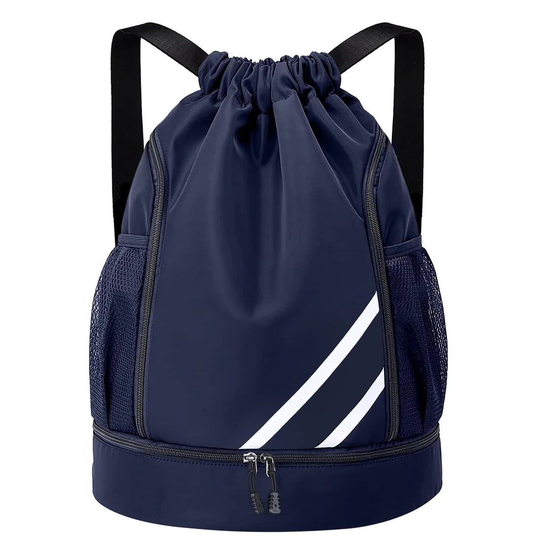 Large sports drawstring gym bag, back pack in navy