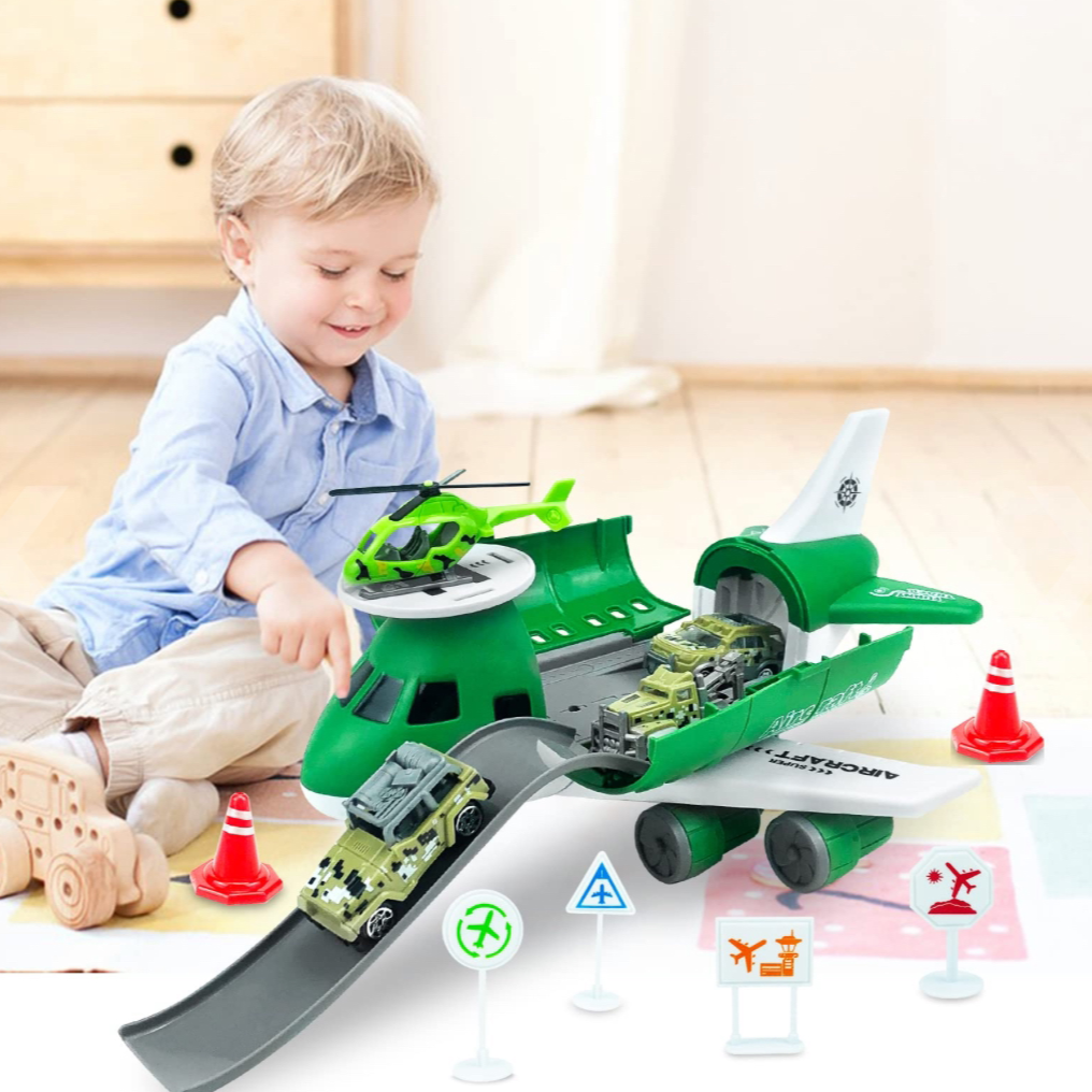 Transport cargo military themed parking lot toy with signs