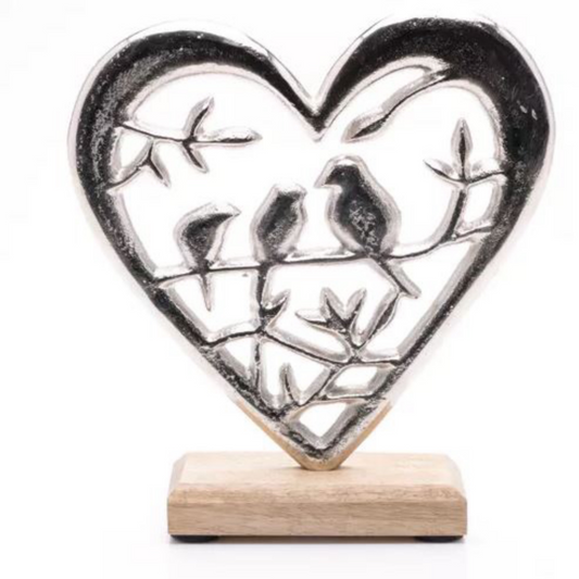 Metal Heart and Love Birds Ornament