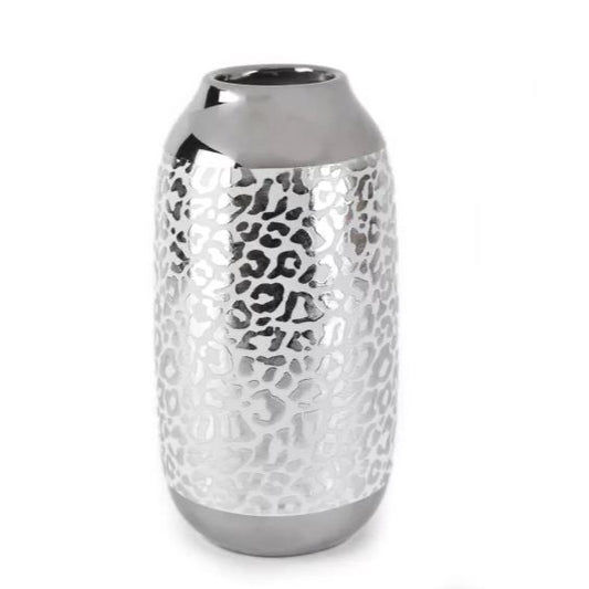 Silver Mirror Leopard Print Vase