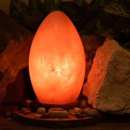 Egg Shaped Rock Salt Lamp with Wooden Base