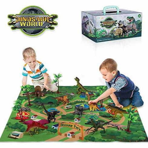 9 Pack Dinosaur Toys with Play Mat & Trees, Educational Realistic Jurassic Playset to Create a Dino World Including T-Rex, Triceratops for Kids