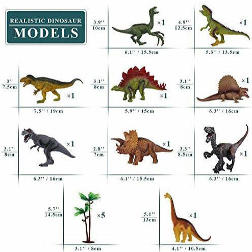 9 Pack Dinosaur Toys with Play Mat & Trees, Educational Realistic Jurassic Playset to Create a Dino World Including T-Rex, Triceratops for Kids