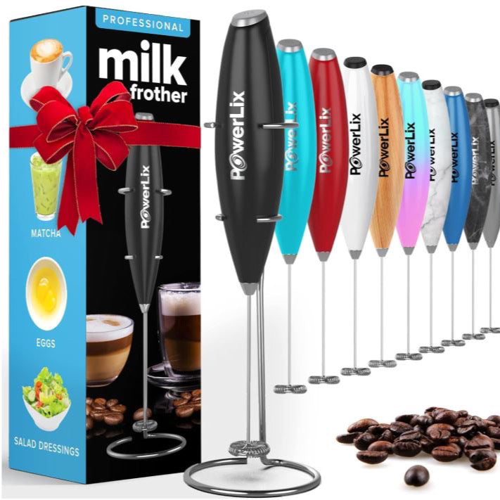 Electric Milk Frother Foamer with Stainless Steel Stand, Powerful 19000rpm Mini Drink Mixer, Coffee Frother for Latte, Cappuccino, Milkshake and Hot Chocolate.