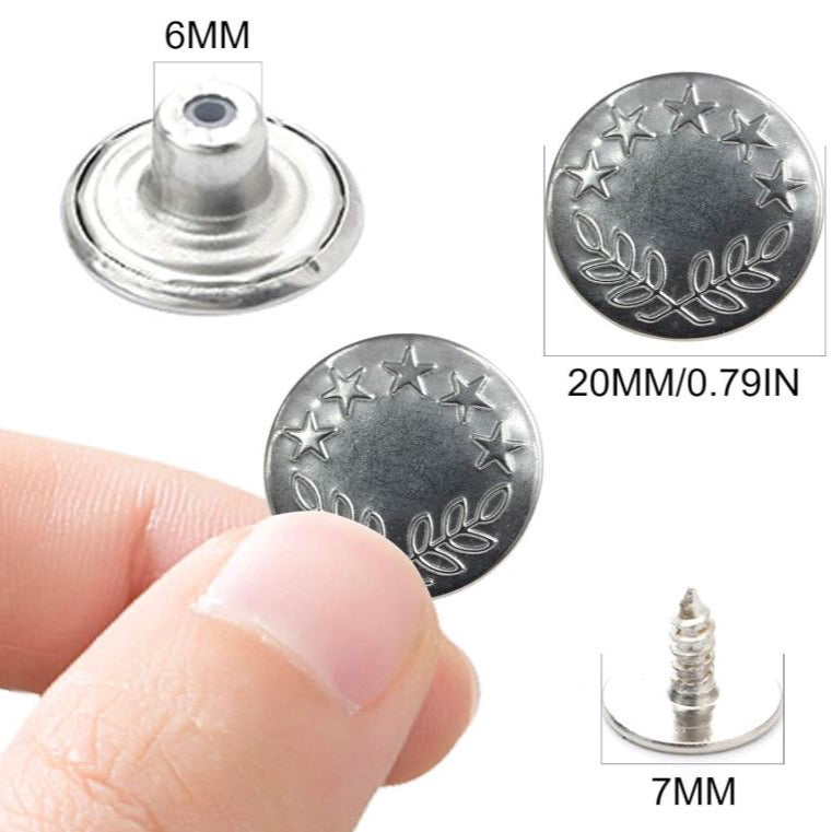 Jeans Buttons Replacement, 100PCS 20mm Instant No Sew Buttons for pants.