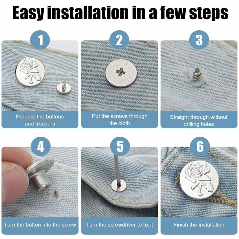 Jeans Buttons Replacement, 100PCS 20mm Instant No Sew Buttons for pants.