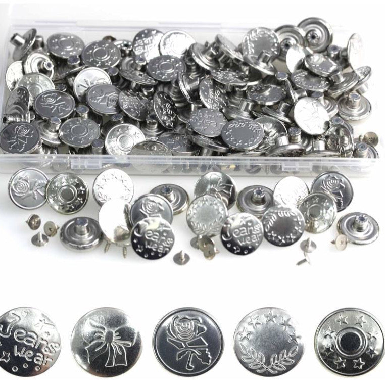 Jeans Buttons Replacement, 100PCS 20mm Instant No Sew Buttons for pants.