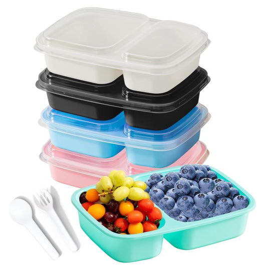 Meal Prep Containers [5 Pack] 2 Compartment Food Storage Containers with Lids, Bento Box, BPA Free, Stackable, Microwave/Dishwasher/Freezer Safe (5 Pack,5 Colours)