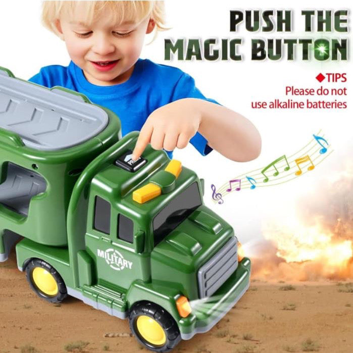 14 In 1 Military Trucks Toys for children complete with a range of accessories, light and sound.