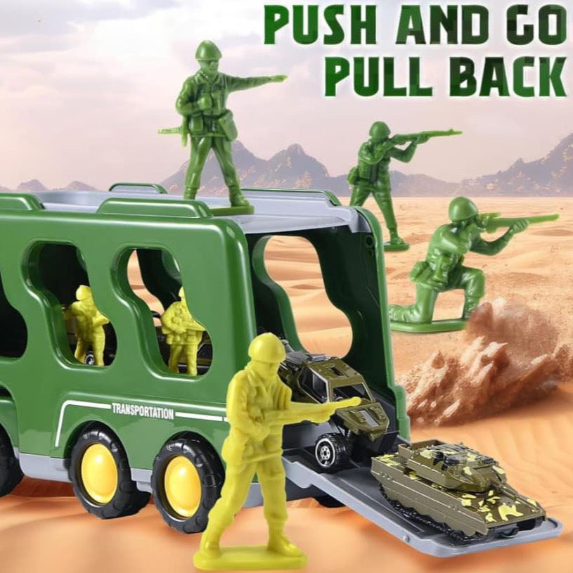 14 In 1 Military Trucks Toys for children complete with a range of accessories, light and sound.