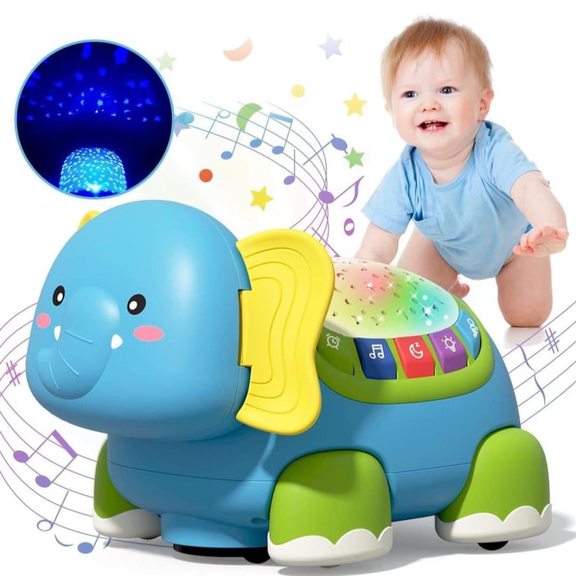 Baby Elephant Toy with Light, Motion, Projector and Music for Crawling and Learning