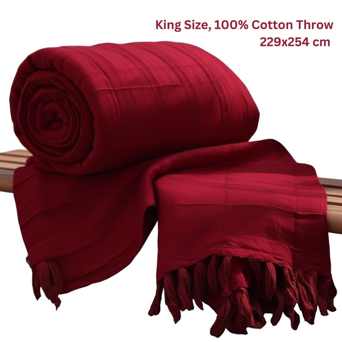 100% Cotton Throw For 3 Seater Sofa 229 x 254 cm Button Red Bed Throw King Size