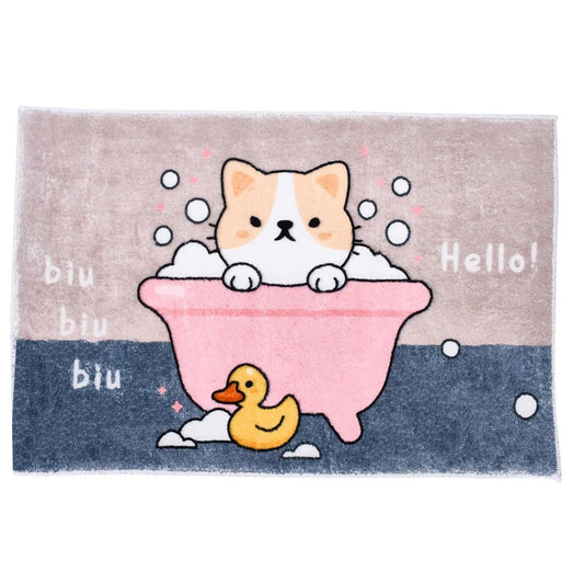 Non-Slip Bathroom Mat - 60x40 cm Soft and Thick Microfiber Kids Bath Mat (Cat Design) Pink