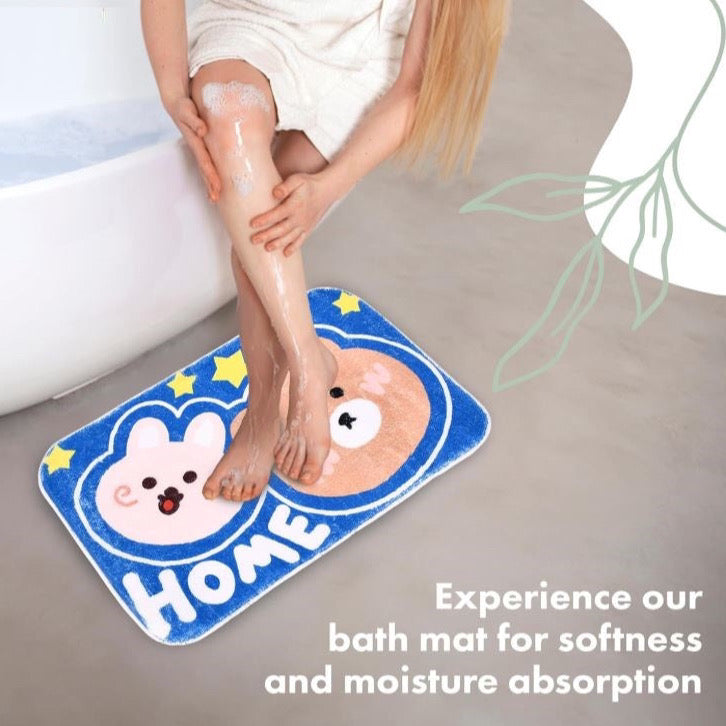 Non-Slip kids Bathroom Mats - 23x15in - Kids Bathroom Rugs - Keeps Floor Dry and Clean - Ideal for Shower, Bathroom and Tub Entrance - Rabbit and Bear Design (Blue)