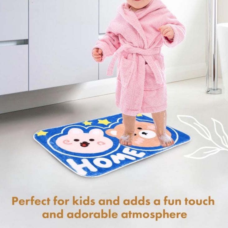 Non-Slip kids Bathroom Mats - 23x15in - Kids Bathroom Rugs - Keeps Floor Dry and Clean - Ideal for Shower, Bathroom and Tub Entrance - Rabbit and Bear Design (Blue)