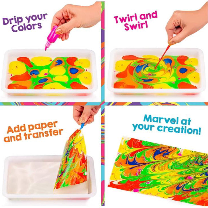 Original Stationery Rainbow Marbling Paint Art Kit for Kids 6+, Great Craft Kits for Kids complete with 2 exciting challenges, a ceramic vase and a photo frame to decorate.