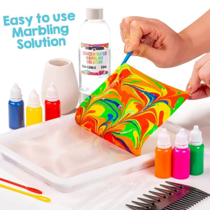 Original Stationery Rainbow Marbling Paint Art Kit for Kids 6+, Great Craft Kits for Kids complete with 2 exciting challenges, a ceramic vase and a photo frame to decorate.