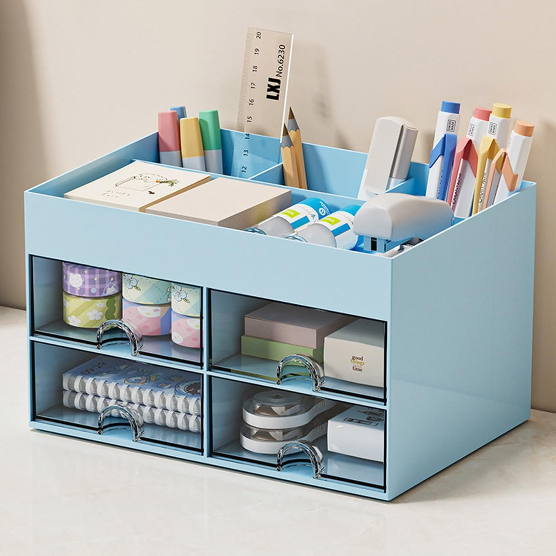 Versatile, desktop organiser/tidy with 4 drawers. suitable for office stationary or home makeup storage solutions