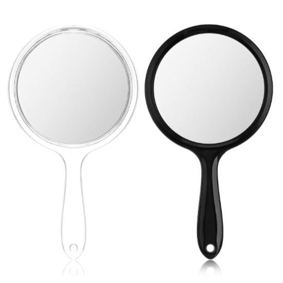 2 Pcs Handheld Mirror Double-Sided Hangable Hand mirror 1X/2X Magnifying Acrylic Round Mirror with Handle Hand Held Wall Mount for Makeup Salon Barber Shaving Travel Women Men Home