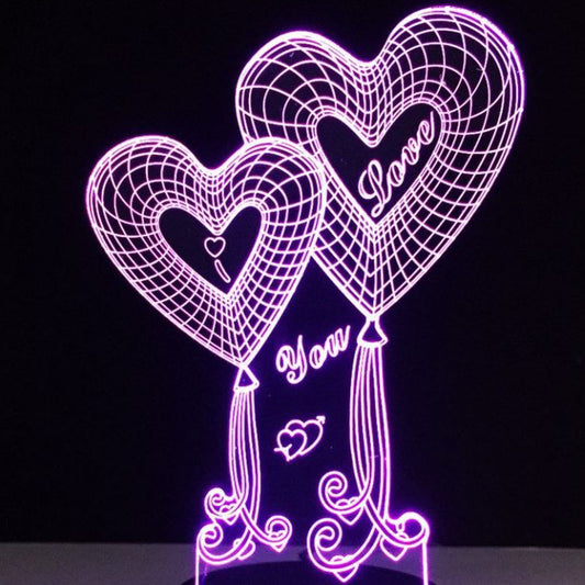 Double Heart Balloon I Love You 3D Optical Lamp Illusion