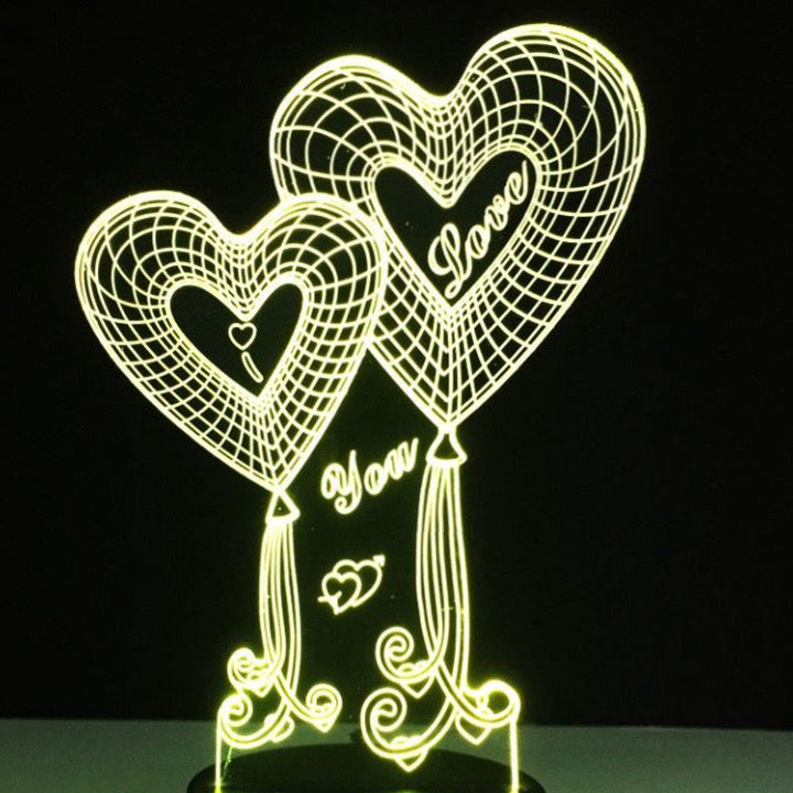 Double Heart Balloon I Love You 3D Optical Lamp Illusion