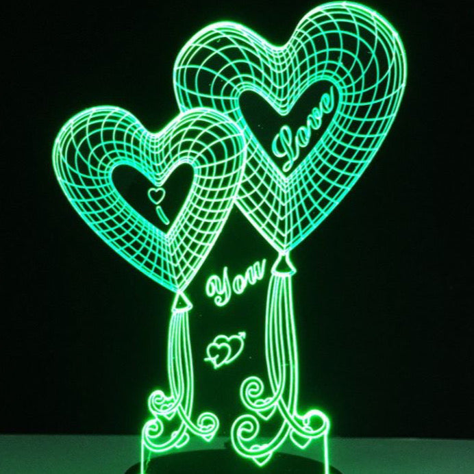 Double Heart Balloon I Love You 3D Optical Lamp Illusion