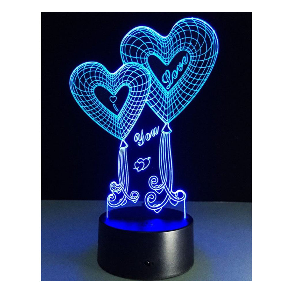 Double Heart Balloon I Love You 3D Optical Lamp Illusion