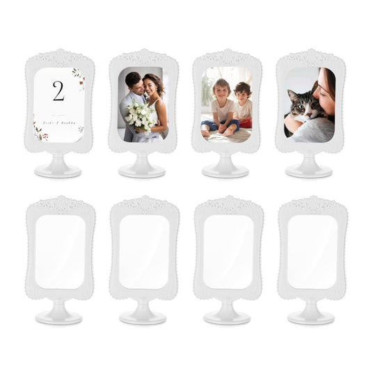 Photo Frame Double Sided: Set of 8, 6x4 Inch White Vintage Wedding Picture Stand