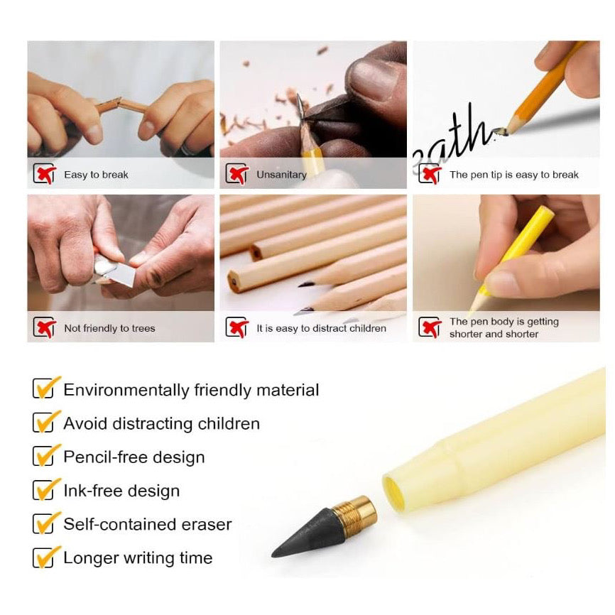 20 PCS Portable Inkless Pencil, Everlasting Pencil Eternal with 20 Eraser, Reusable Pencil for Writing, Drawing, Home, Office, School(10 Colors)