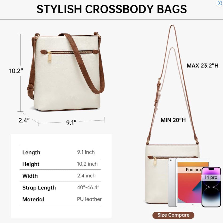 Crossbody Bags for Women Leather Designer Multi Satchel Purses Travel Cross Body Bag Women's Shoulder Handbag (Beige, 23cmX6cmX26cm)