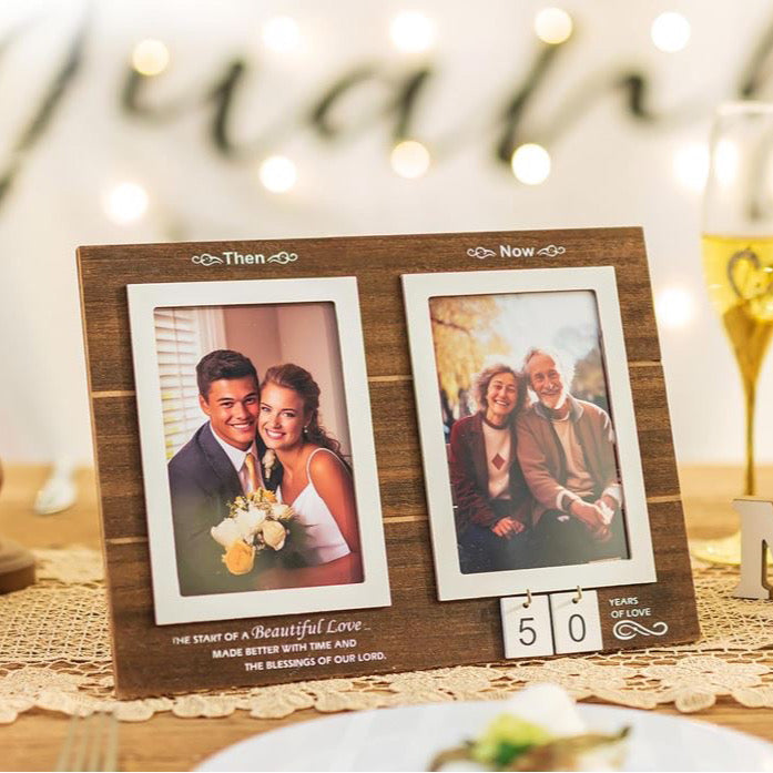 Then & Now" photo frames, Wedding Gift Picture Mount: 6x4 Inch Anniversary Photo Frame, Wall Hanging Frames.