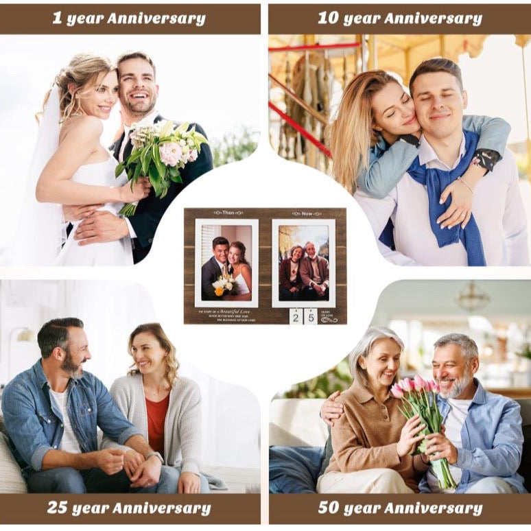 Then & Now" photo frames, Wedding Gift Picture Mount: 6x4 Inch Anniversary Photo Frame, Wall Hanging Frames.