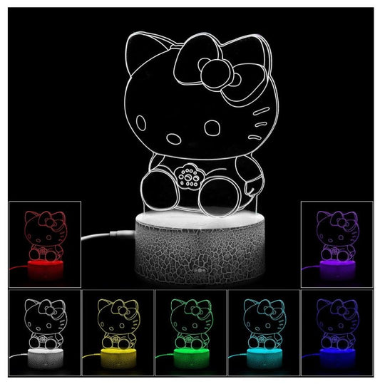 3D Illusion LED Night Light,7 Colors Gradual Changing Touch Switch USB Table Lamp (Kitty)