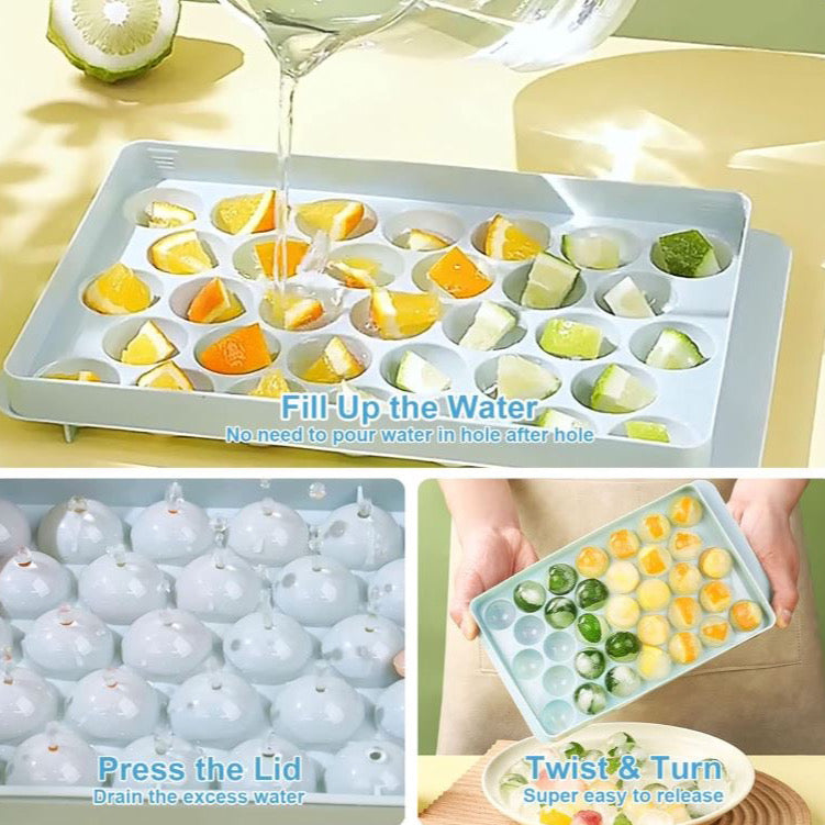 Ice Cube Tray,3 Pack Round Ice Ball Maker Mould, Easy Release Ice Trays with Removable Lid,Ice Bin,Ice Scoops,Ice Tong for Freezer Whiskey, Cocktail and Drink